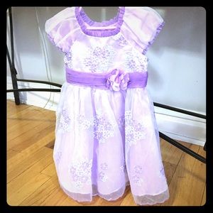 Purple flowered dress with sheer ruffles